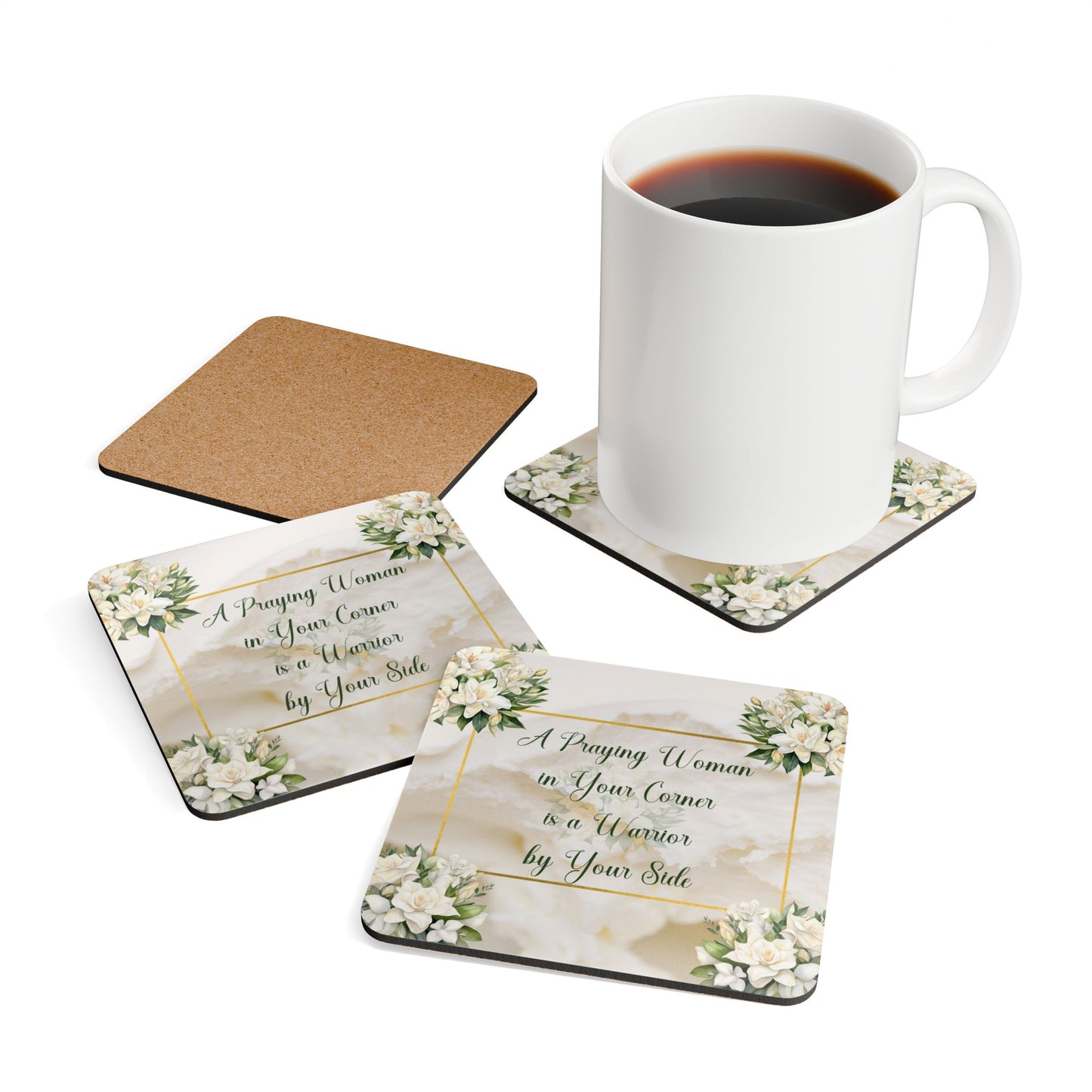 A Praying Woman (Cream) Corkwood Coaster Set