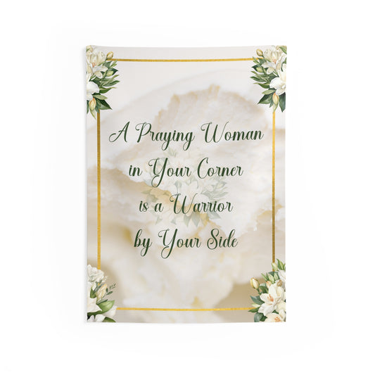 A Praying Woman (Cream) Indoor Wall Tapestries